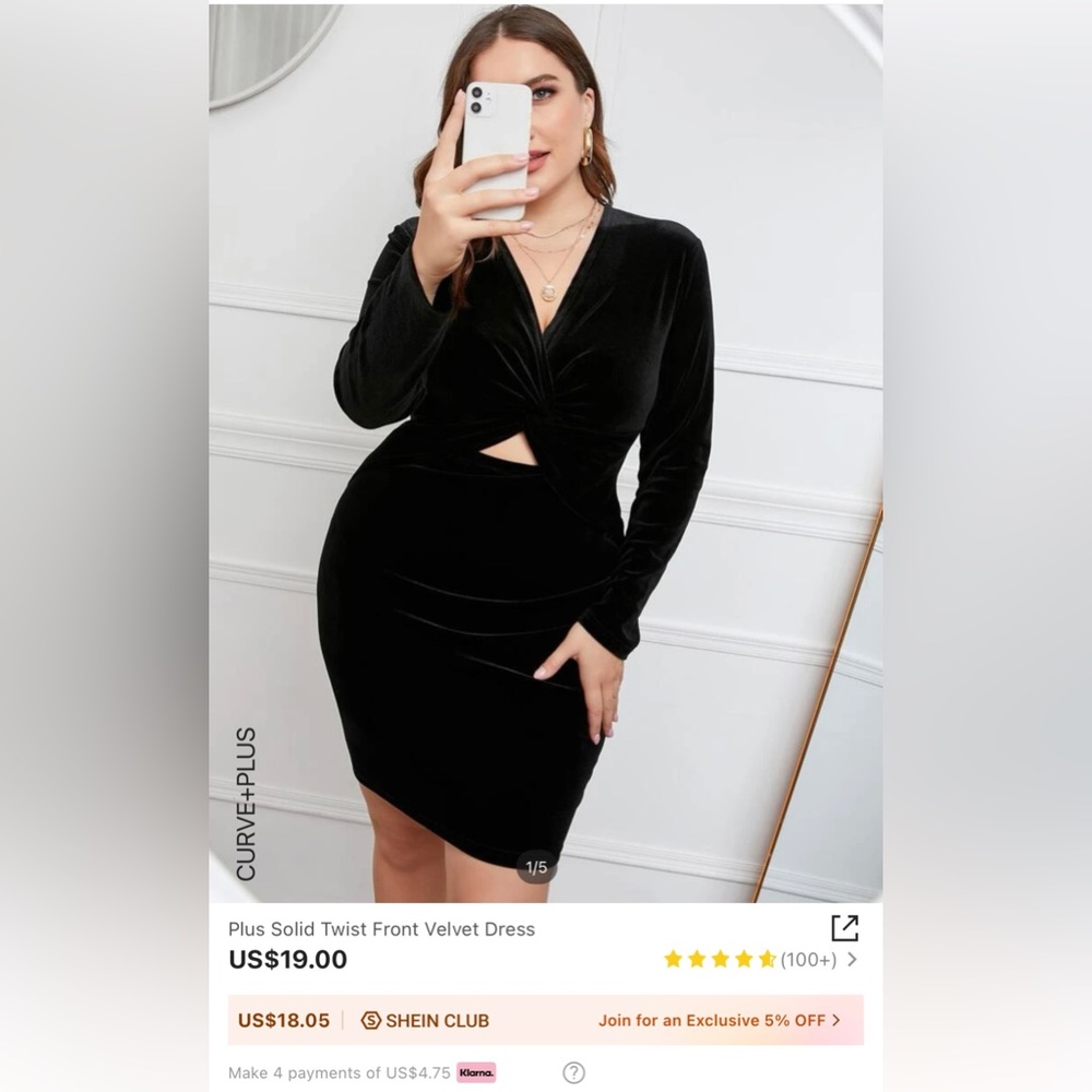 SHEIN plus size velvety front twist dress